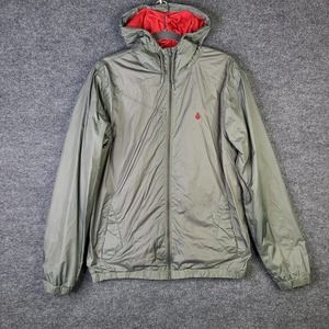 Volcom Watch Out Jacket Men's M Slate Gray Red Full Zip Nylon Water Resistant